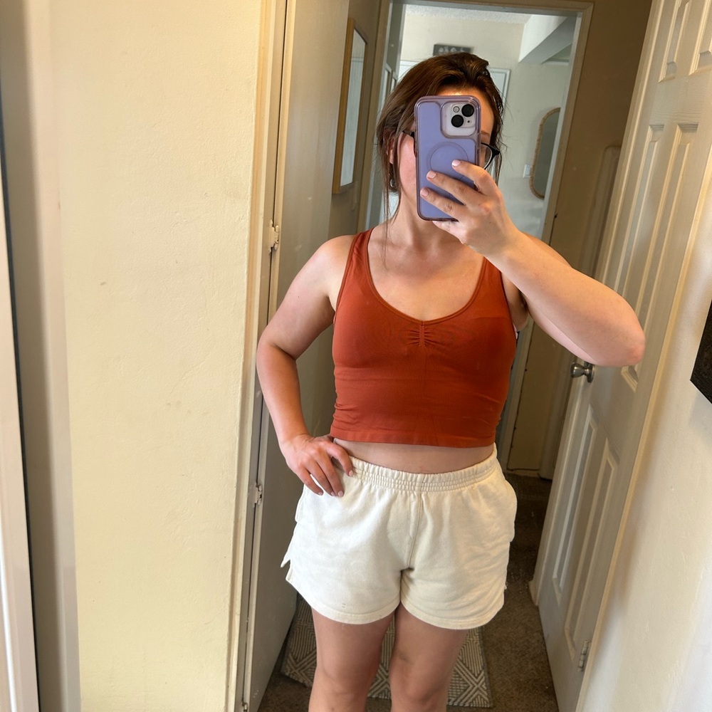 Source Unknown Rust Orange Ribbed Cropped Camisole